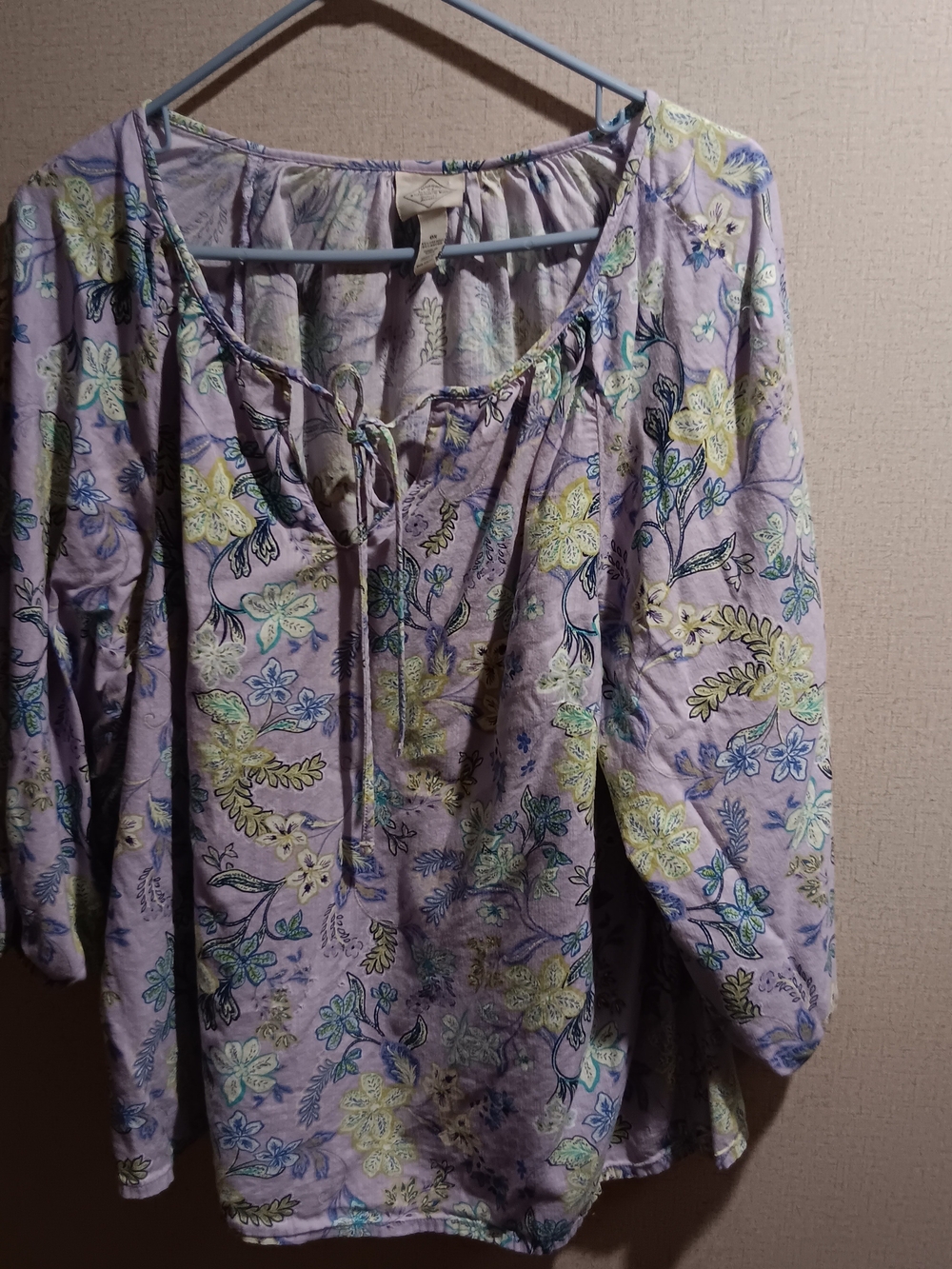St. John's Bay Lavender Floral Peasant Tie-Neck Blouse
